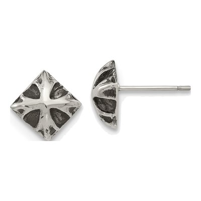 Stainless Steel Antiqued Button Stud Earrings