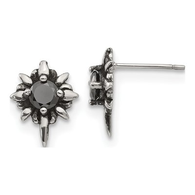 Stainless Steel Round CZ Button Stud Earrings