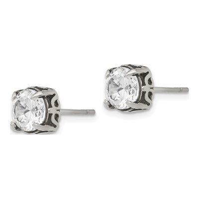 Stainless Steel Round CZ Stud Earrings – view 3