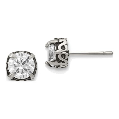 Stainless Steel Round CZ Stud Earrings