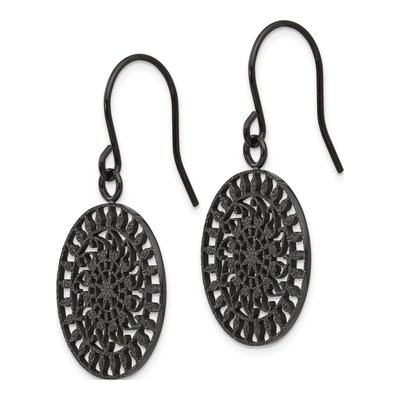Black Stainless Steel Laser Cut Dangle Earrings – view 3