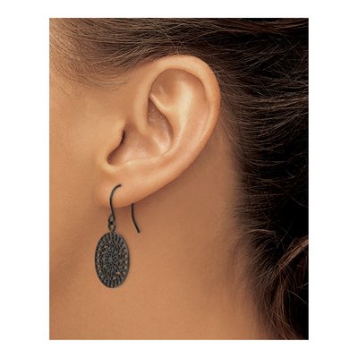 Black Stainless Steel Laser Cut Dangle Earrings – view 4