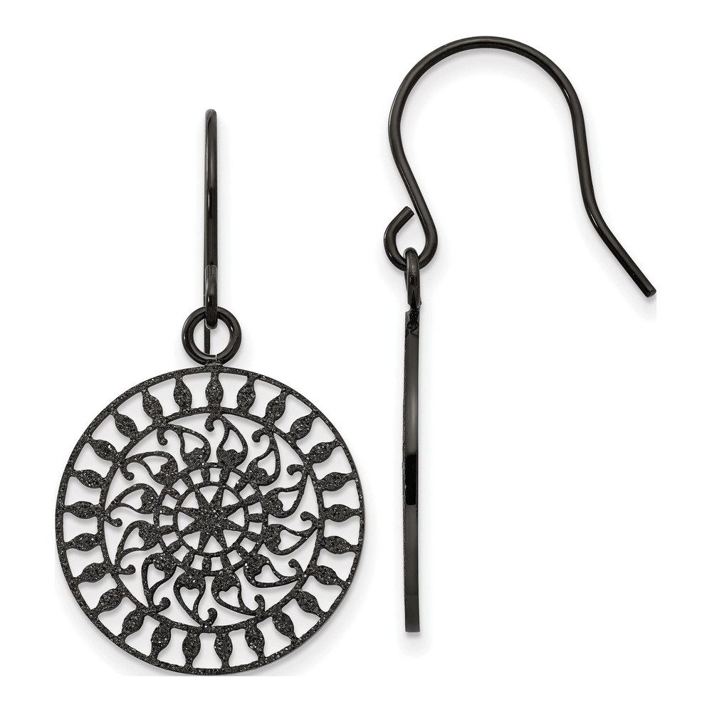 Stainless Steel Black IP Laser Cut Drop Earrings