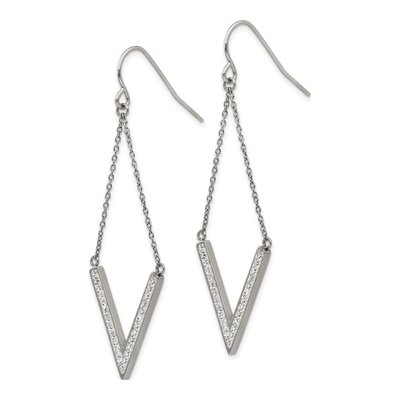 Stainless Steel Crystal V-Shape Dangle Earrings – view 3