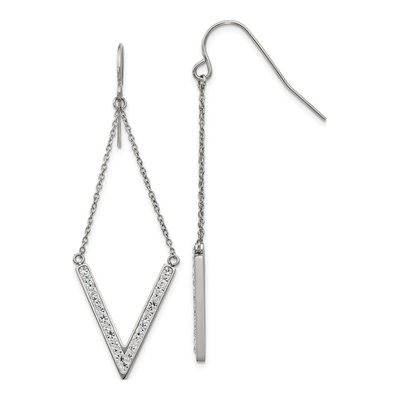 Stainless Steel Crystal V-Shape Dangle Earrings