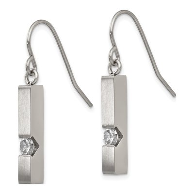Stainless Steel CZ Bar Dangle Earrings – view 3