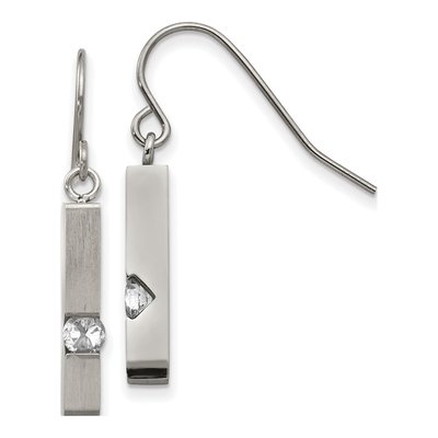 Stainless Steel CZ Bar Dangle Earrings