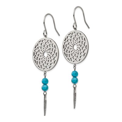 Stainless Steel Turquoise Dreamcatcher Dangle Earrings – view 2