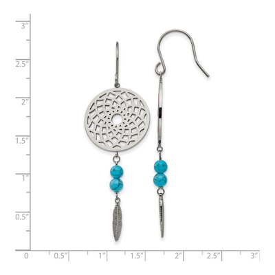 Stainless Steel Turquoise Dreamcatcher Dangle Earrings – view 4