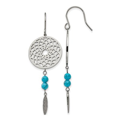 Stainless Steel Turquoise Dreamcatcher Dangle Earrings