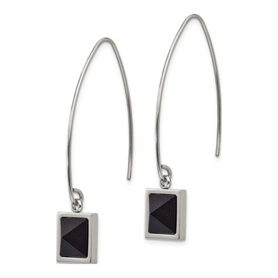 Stainless Steel Black Carbon Fiber Threader Earrings – view 3