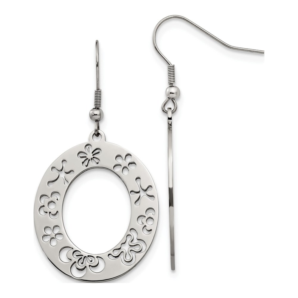 Stainless Steel Flower Cut Out Dangle Earrings