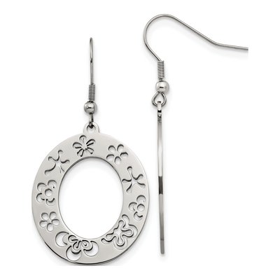 Stainless Steel Flower Cut Out Dangle Earrings
