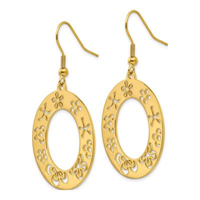 Stainless Steel IP Flower Cutout Dangle Earrings – view 3