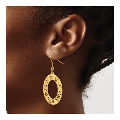 Stainless Steel IP Flower Cutout Dangle Earrings – view 4