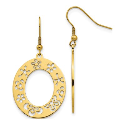 Stainless Steel IP Flower Cutout Dangle Earrings
