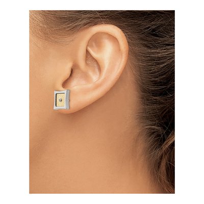 Stainless Steel Round Diamond Square Stud Earrings – view 4