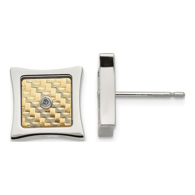 Stainless Steel Round Diamond Square Stud Earrings