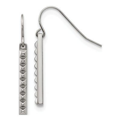Stainless Steel Studded Bar Dangle Earrings