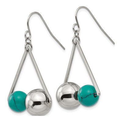 Stainless Steel Turquoise Triangle Dangle Earrings – view 3