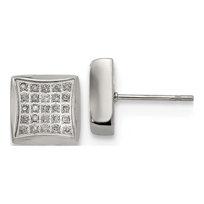 Stainless Steel 1/4 ct tw Diamond Square Stud Earrings