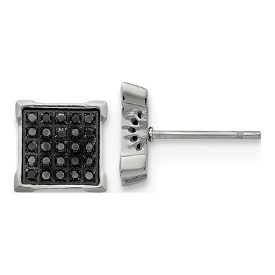 Stainless Steel 1/4 ct tw Round Diamond Square Stud Earrings