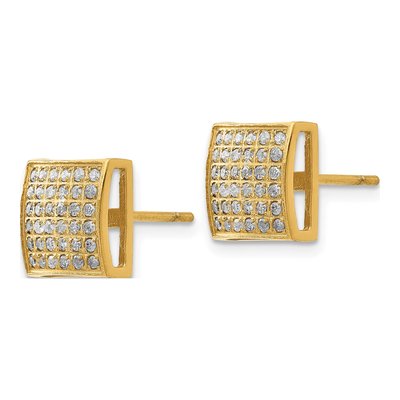 Stainless Steel 3/8 ct tw Round Diamond IP Square Stud Earrings – view 3