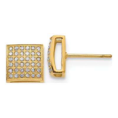 Stainless Steel 3/8 ct tw Round Diamond IP Square Stud Earrings