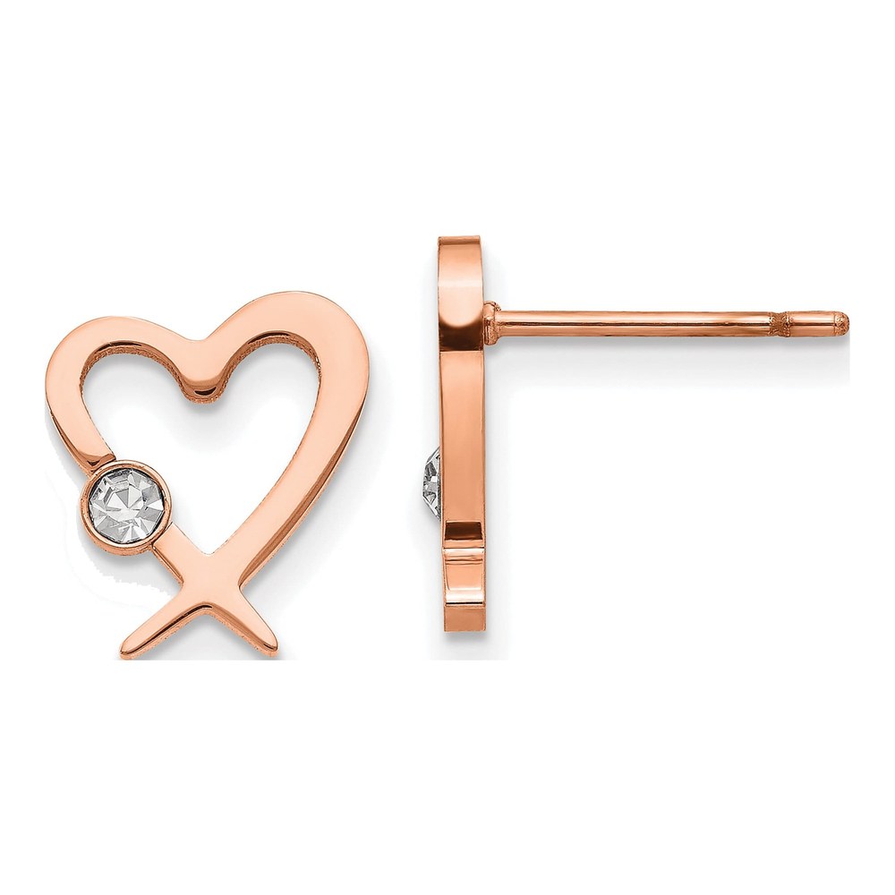 Chisel Rose-Tone Stainless Steel Crystal Heart Earrings