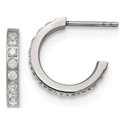 Stainless Steel 15mm CZ Hoop Earrings