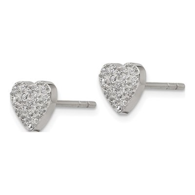 Stainless Steel CZ Heart Stud Earrings – view 3
