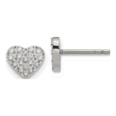 Stainless Steel CZ Heart Stud Earrings