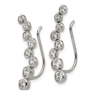 Stainless Steel CZ Ear Climbers Threader Earrings – view 3