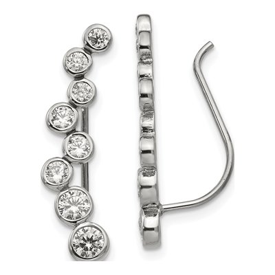 Stainless Steel CZ Ear Climbers Threader Earrings