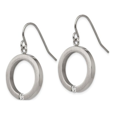 Stainless Steel CZ Circle Shepherd Hook Earrings – view 3