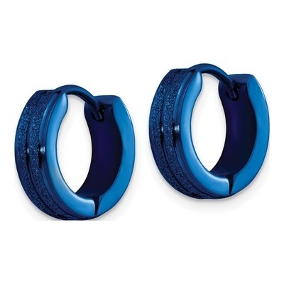 Stainless Steel 13mm Blue IP Huggie Hoop Earrings – view 3