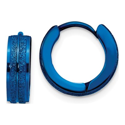 Stainless Steel 13mm Blue IP Huggie Hoop Earrings