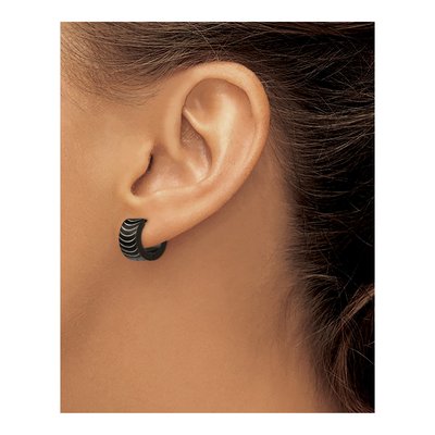 Black Stainless Steel 13mm Huggie Hoop Earrings – view 4