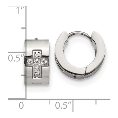 Stainless Steel 12mm CZ Cross Huggie Hoop Earrings – view 5