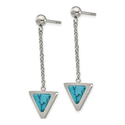 Stainless Steel Howlite Triangle Dangle Earrings – view 3
