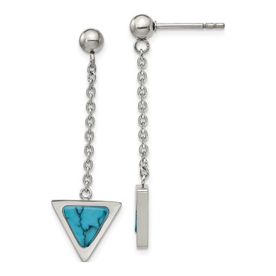 Stainless Steel Howlite Triangle Dangle Earrings