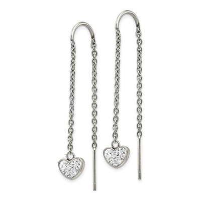 Stainless Steel Crystal Heart Threader Earrings – view 3