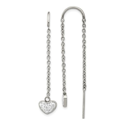 Stainless Steel Crystal Heart Threader Earrings
