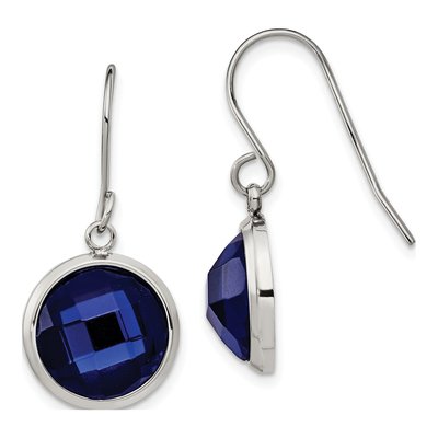 Stainless Steel Blue Glass Dangle Earrings