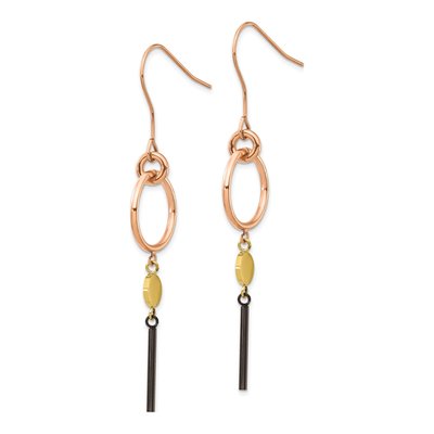 Chisel Steel Black, Rose & Yellow IP Dangle Earrings – view 3
