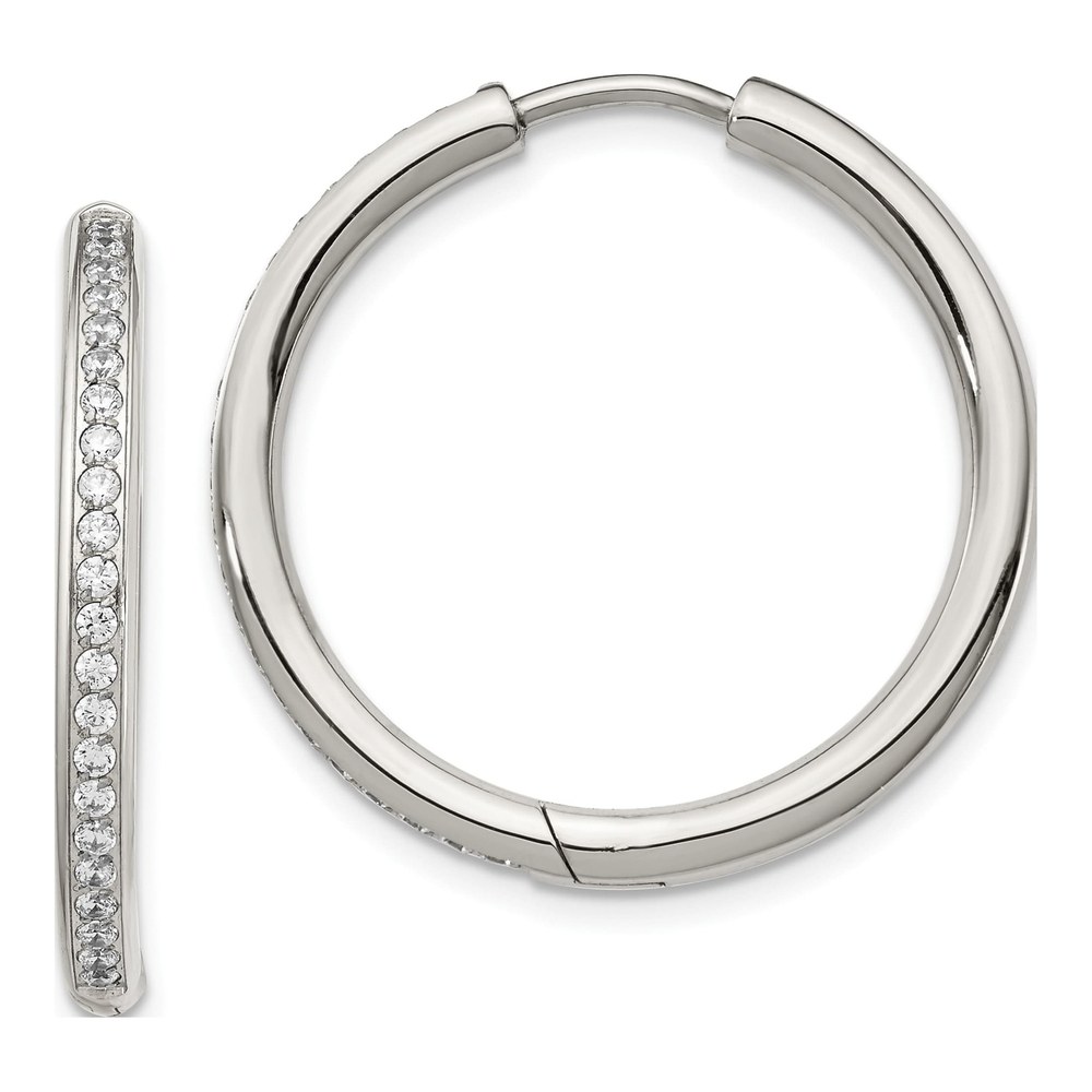 Stainless Steel 25mm CZ Huggie Hoop Earrings