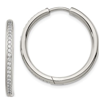 Stainless Steel 25mm CZ Huggie Hoop Earrings