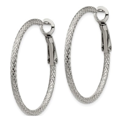 Stainless Steel 34mm Textured Hoop Earrings – view 3