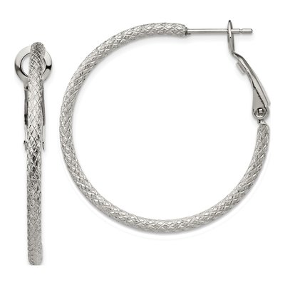 Stainless Steel 34mm Textured Hoop Earrings