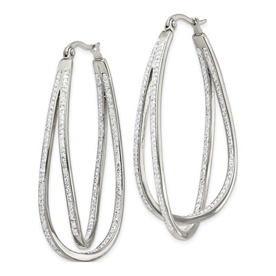 Stainless Steel 50mm Crystal Twisted Hoop Earrings – view 3